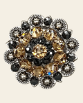 Champagne & Jet Antique Silver 1.5" European Crystal Concho on a warm cream background