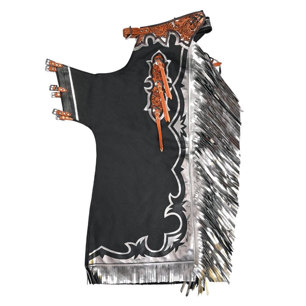 HILASON Pro Rodeo Bull Riding Chaps Genuine Leather Black