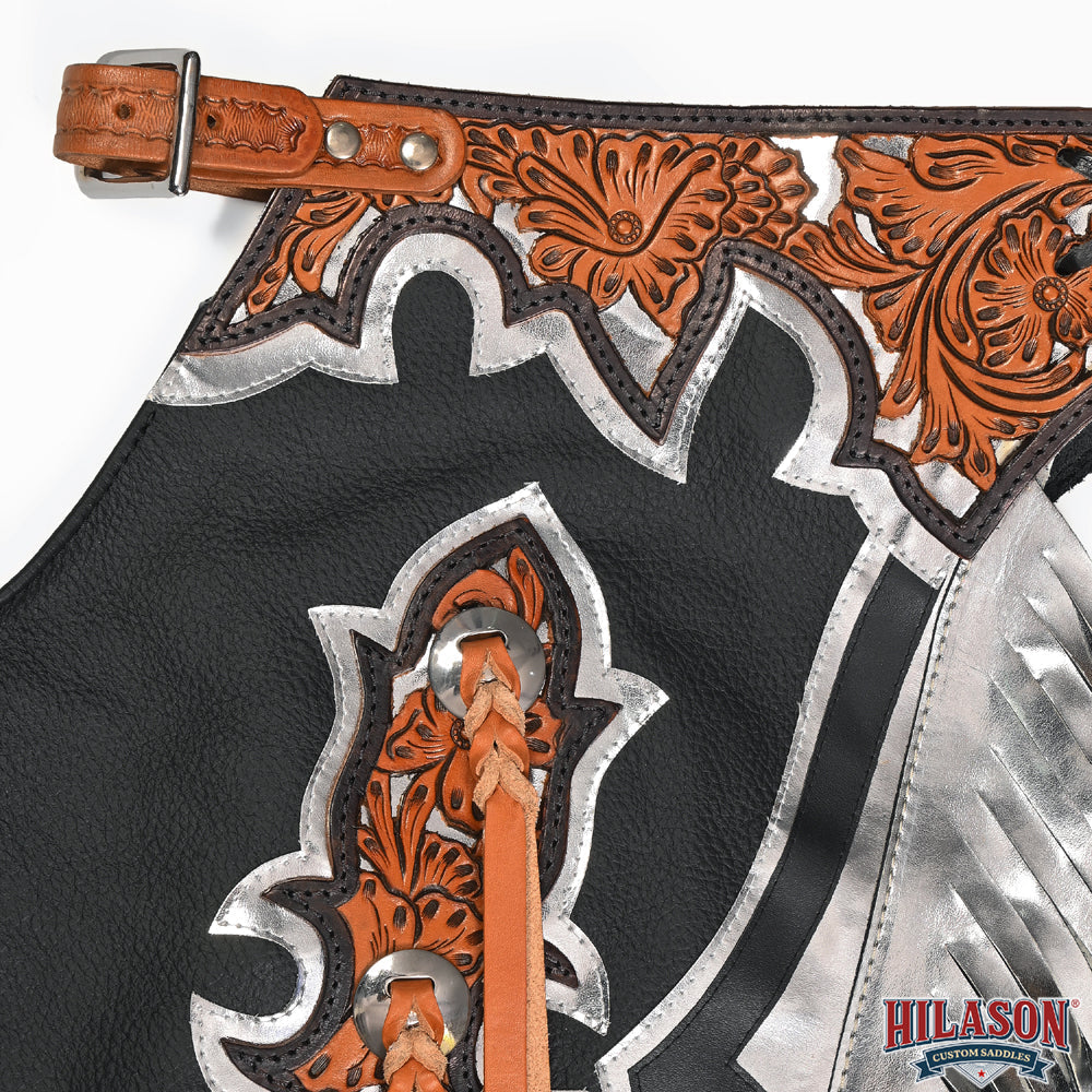 HILASON Pro Rodeo Bull Riding Chaps Genuine Leather Black