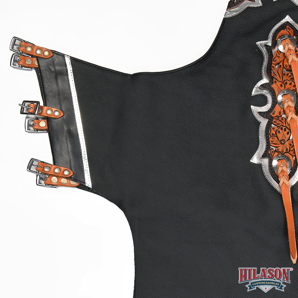 HILASON Pro Rodeo Bull Riding Chaps Genuine Leather Black