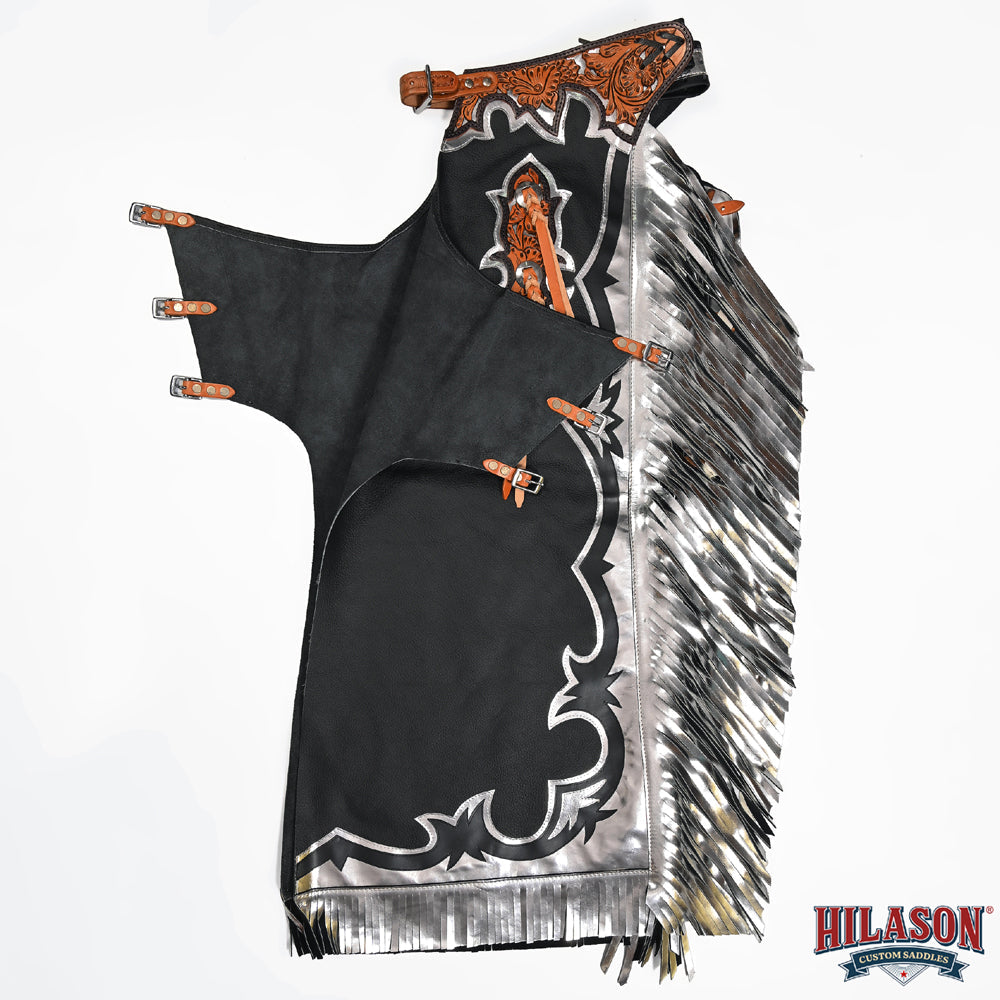 HILASON Pro Rodeo Bull Riding Chaps Genuine Leather Black