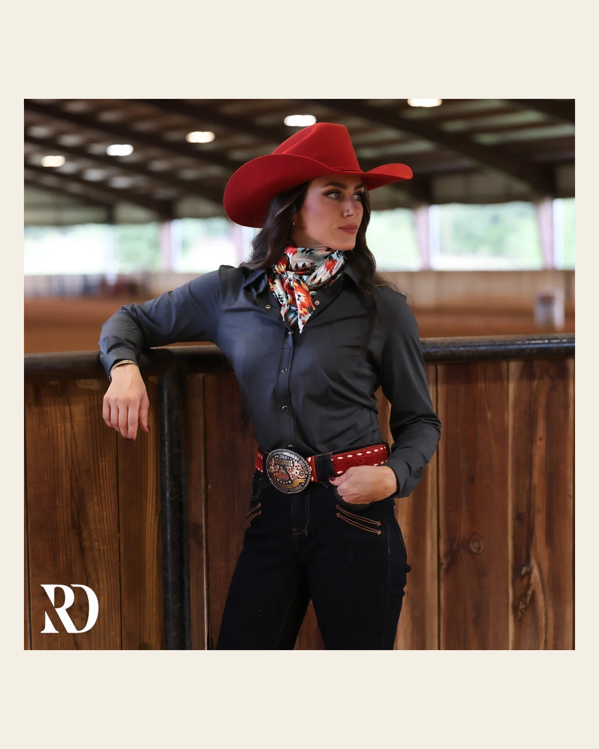 Charcoal Performance Rodeo Shirt (adult) on a warm cream background