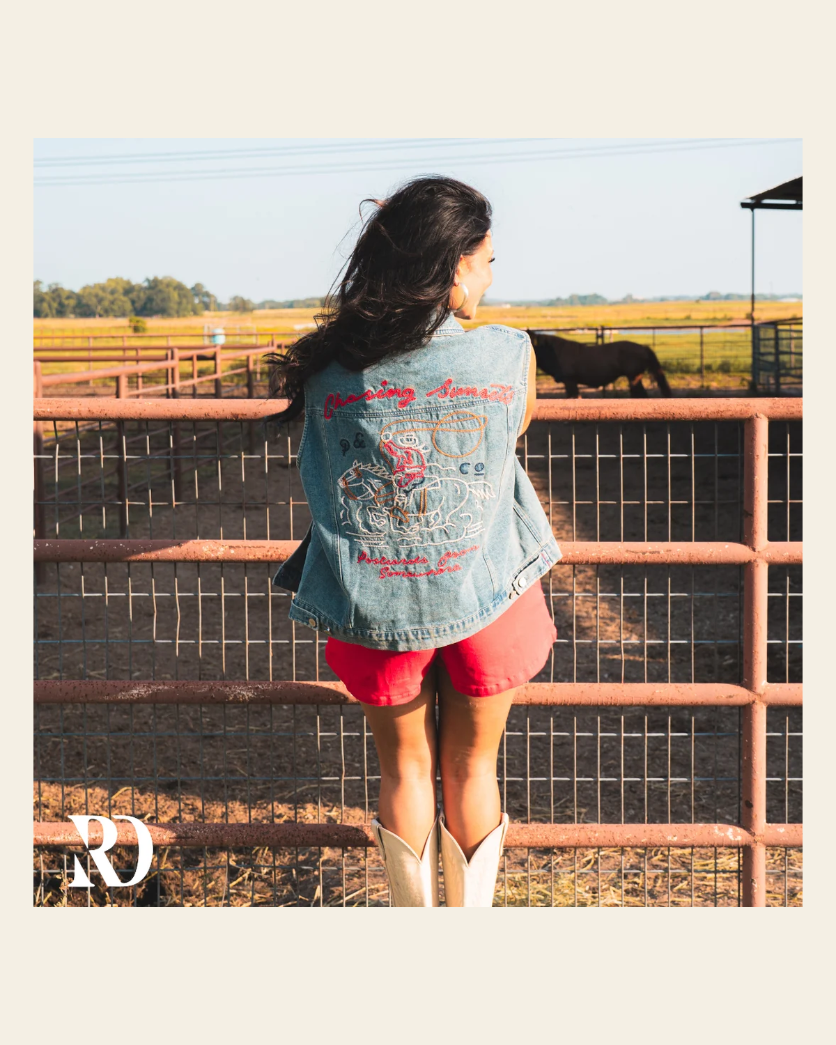 Chasing Sunsets Denim | Vest on a warm cream background