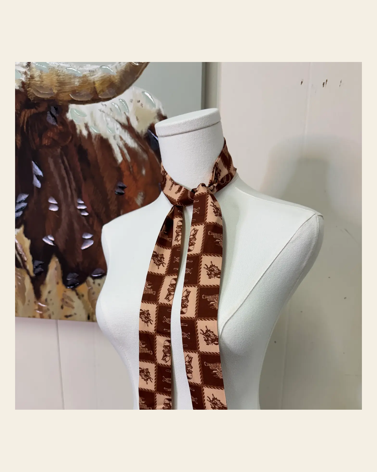 Checkered Cowpony Twilly | Neck Tie on a warm cream background