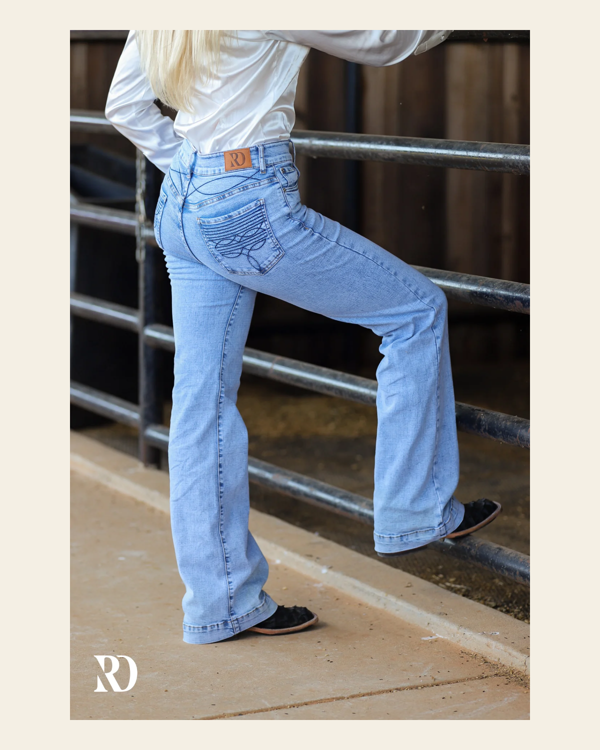 Cheyenne Trousers - Acid Wash on a warm cream background