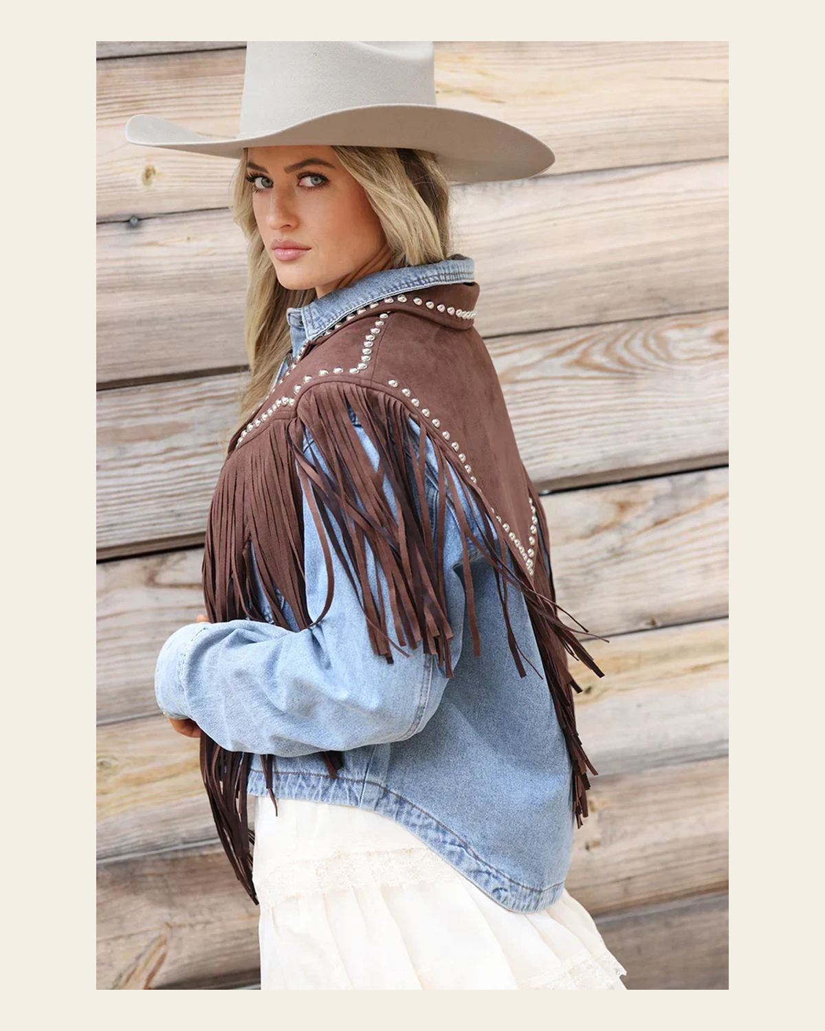 Chocolate Studded Fringe | Cape on a warm cream background