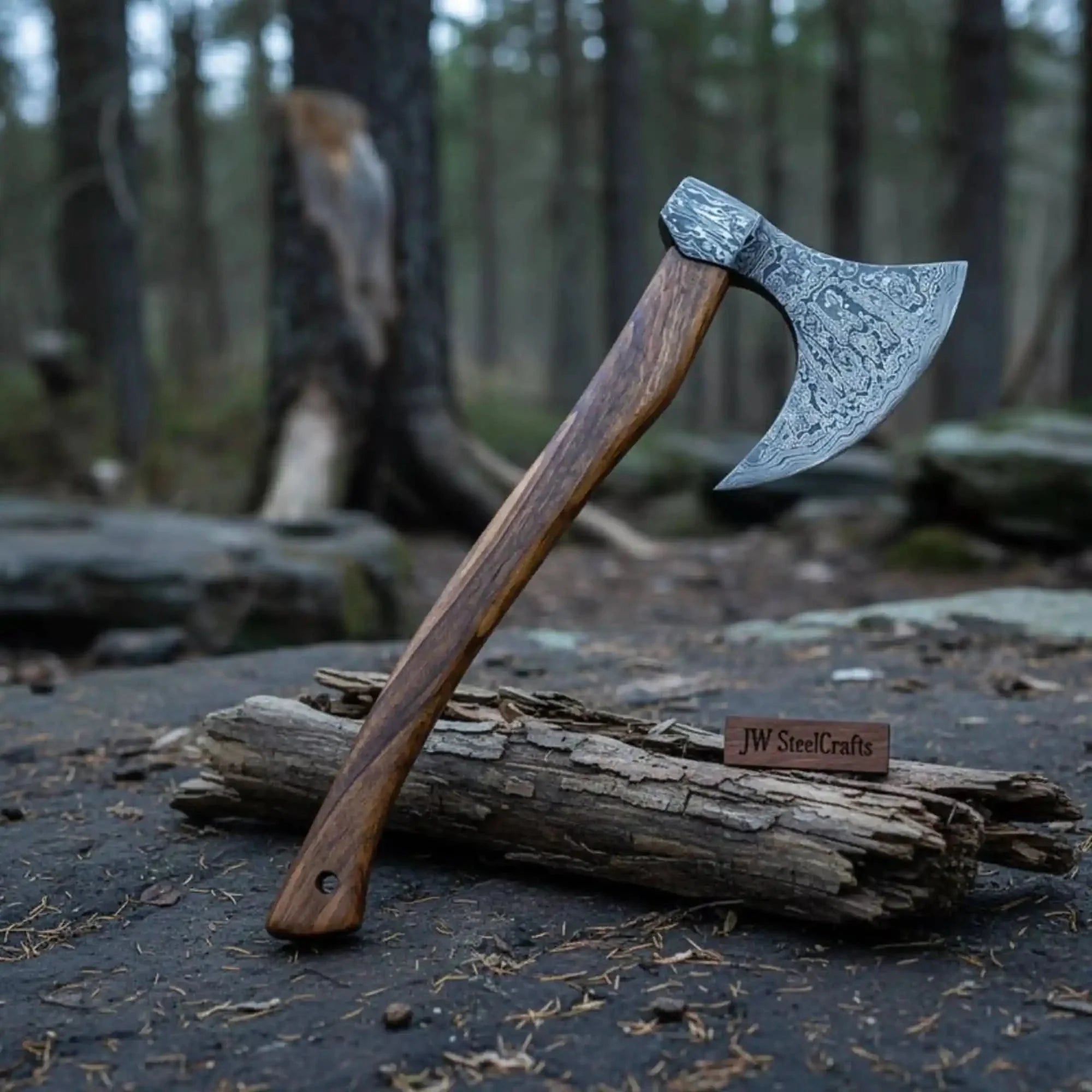 Damascus Dane Axe with Long Haft and Bearded Head