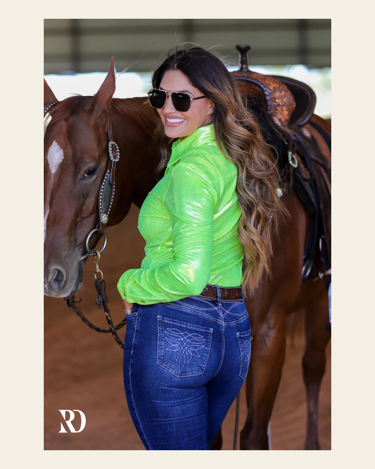 Citrus Sparkle Performance Rodeo Shirt on a warm cream background