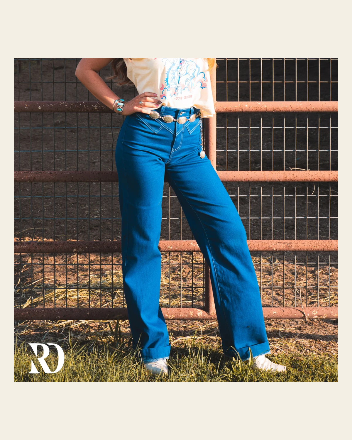 Clara Vintage Denim on a warm cream background