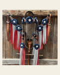 Classic Red, White and Blue Browband/One Ear Tack Set #BBBC638 on a warm cream background