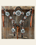 Classic Style Buckstitch Browband/One Ear Headstall & Breastcollar Tack Set BBBC406 on a warm cream background