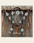 Classic Turquoise and Silver Browband Tack Set #BBBC655 on a warm cream background