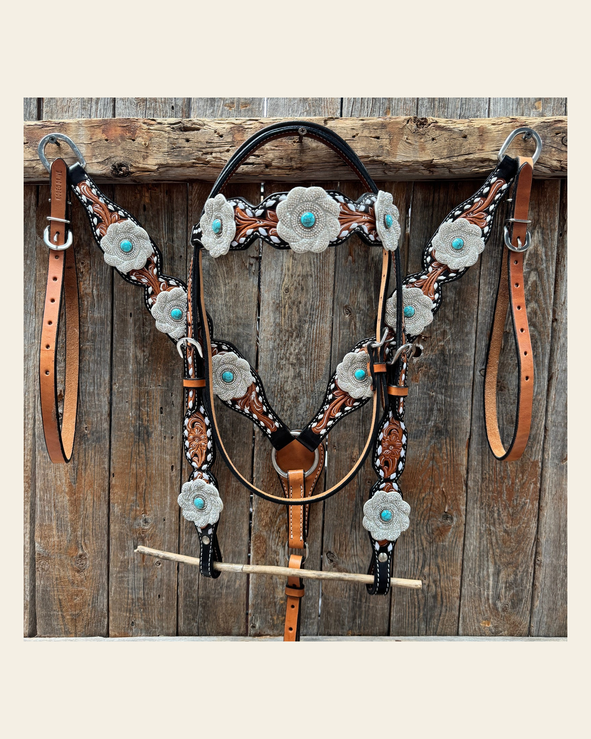 Classic Turquoise and Silver Browband Tack Set #BBBC655 on a warm cream background