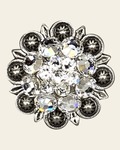 Clear Antique Silver 1.25" European Crystal Concho on a warm cream background