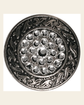 Clear Antique Silver 1.5" Disc European Crystal Concho on a warm cream background