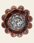 Clear Antique Silver 1" European Crystal Concho and Leather Rosette on a warm cream background