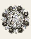 Clear Antique Silver 2" European Crystal Concho on a warm cream background