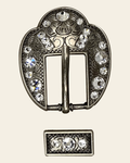 Clear Antique Silver European Crystal Fancy Buckle on a warm cream background
