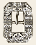 Clear Antique Silver European Crystal Square Cart Buckle on a warm cream background