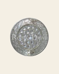 Clear Bright Silver 1.5" Disc European Crystal Concho on a warm cream background