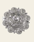 Clear Bright Silver 1" European Crystal Concho on a warm cream background