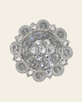 Clear Bright Silver 2" European Crystal Concho on a warm cream background