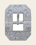 Clear Bright Silver European Crystal Square Cart Buckle on a warm cream background