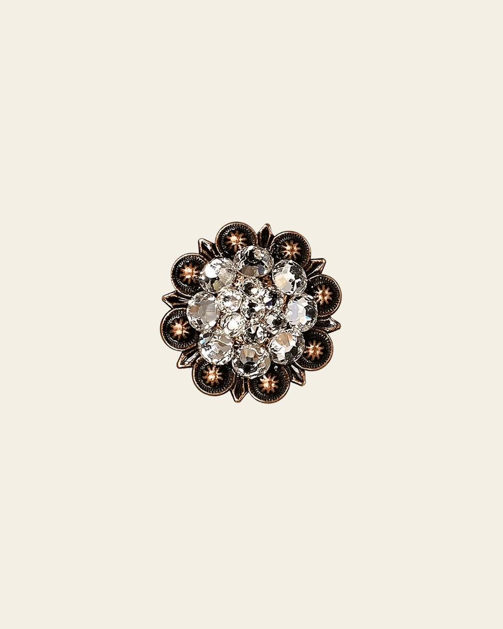 Clear Copper 1.25" European Crystal Concho on a warm cream background