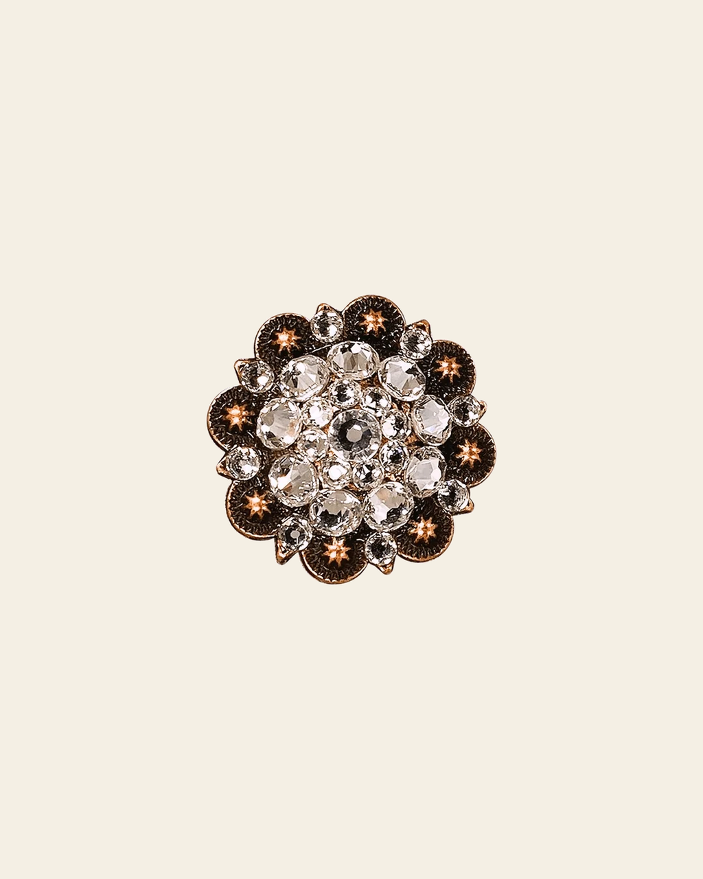 Clear Copper 1.5" European Crystal Concho on a warm cream background
