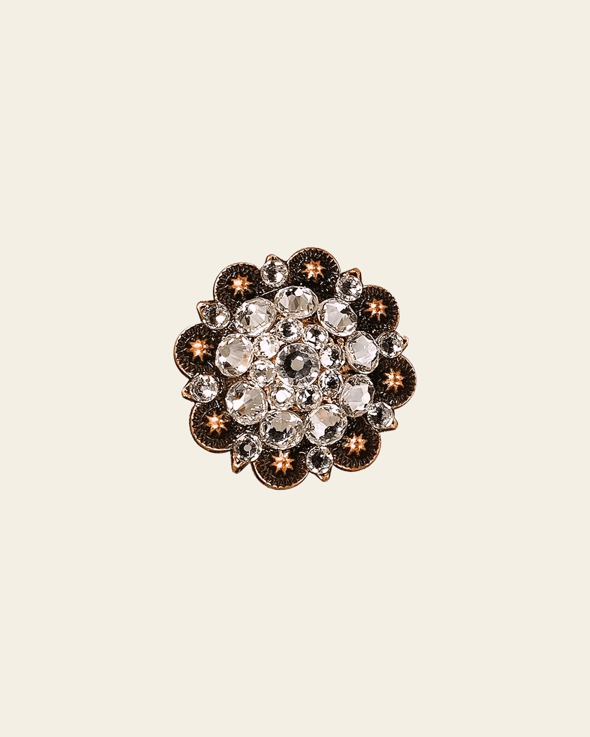Clear Copper 1.5" European Crystal Concho on a warm cream background