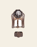 Clear Copper European Crystal Buckle Keeper Set on a warm cream background