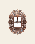 Clear Copper European Crystal Cart Buckle on a warm cream background
