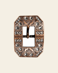Clear Copper European Crystal Square Cart Buckle on a warm cream background