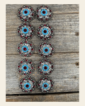 Clearance Bundle Concho Set Antique Silver Ruby, Turquoise & Clear #BUN7 on a warm cream background