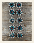 Clearance Bundle Concho Set Bright Silver Ruby, Jet, & Teal #BUN10 on a warm cream background