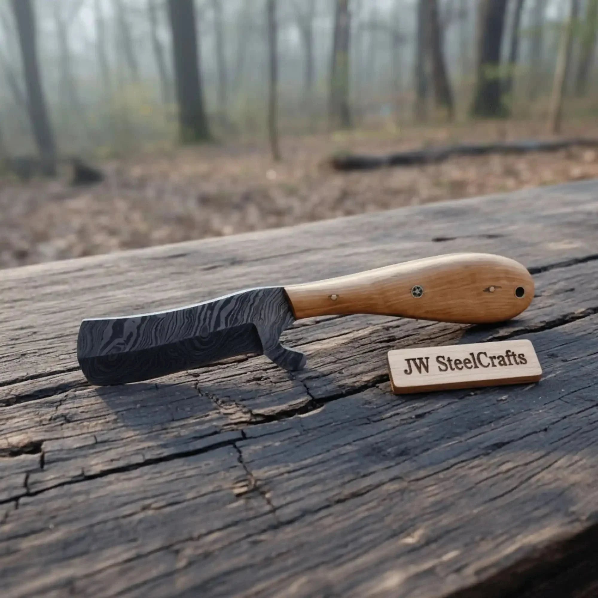 Damascus Bull Cutter Knife Twisted Steel Olive Wood Handle