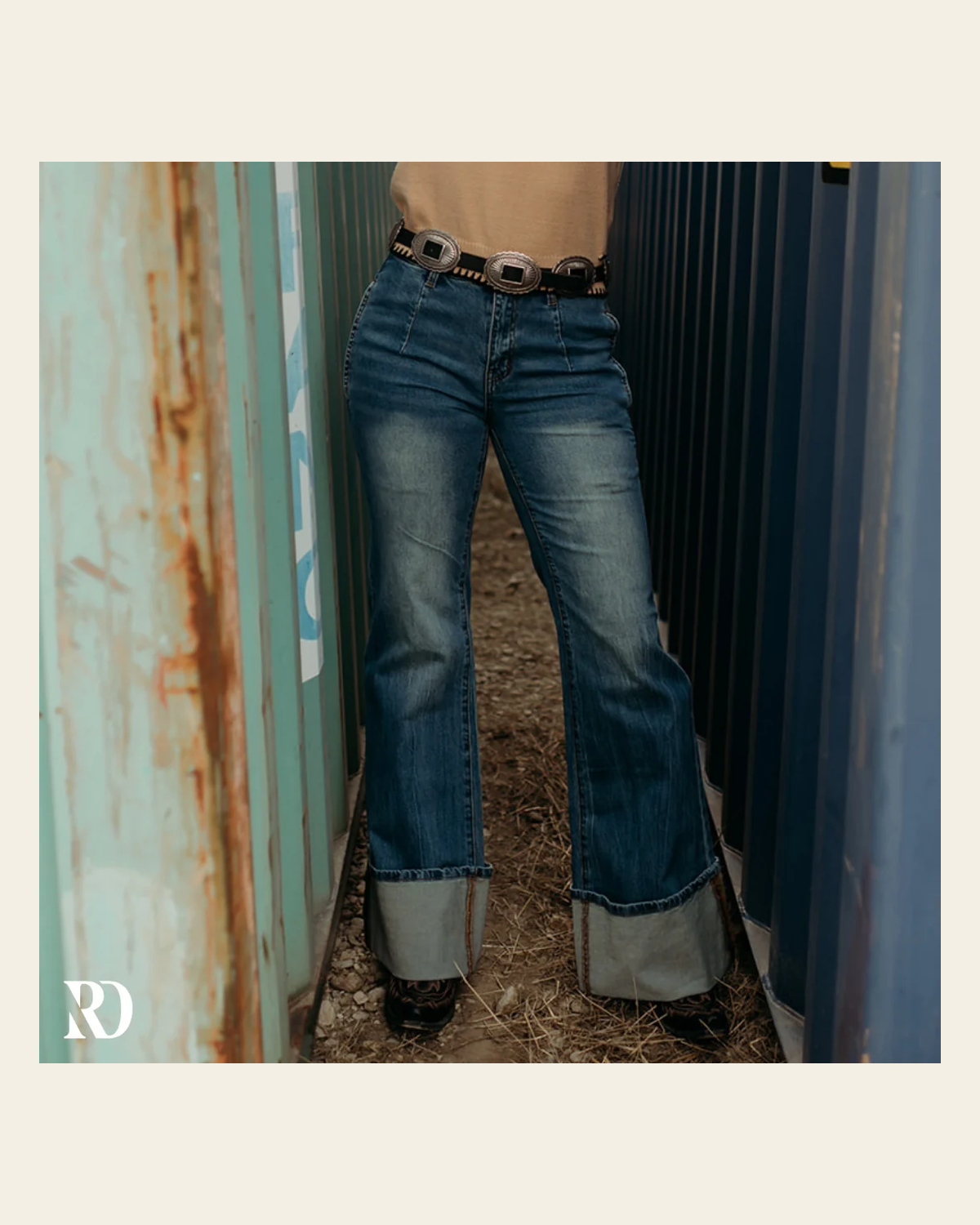 Cleo Cuffed Denim | Jeans on a warm cream background