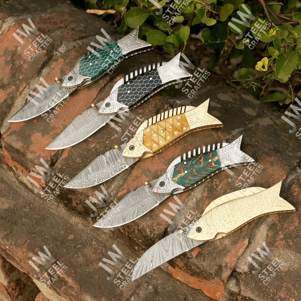 Hand Forged Damascus Steel Folding Knife – Honeycomb, Pinecone & Brass Handle Variations