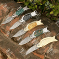 Hand Forged Damascus Steel Folding Knife – Honeycomb, Pinecone & Brass Handle Variations