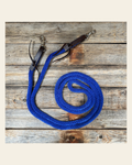 Cobalt Nylon Barrel Racing Reins #NR102 on a warm cream background