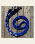 Cobalt Nylon Barrel Racing Reins with Rhinestones #BNR105 on a warm cream background