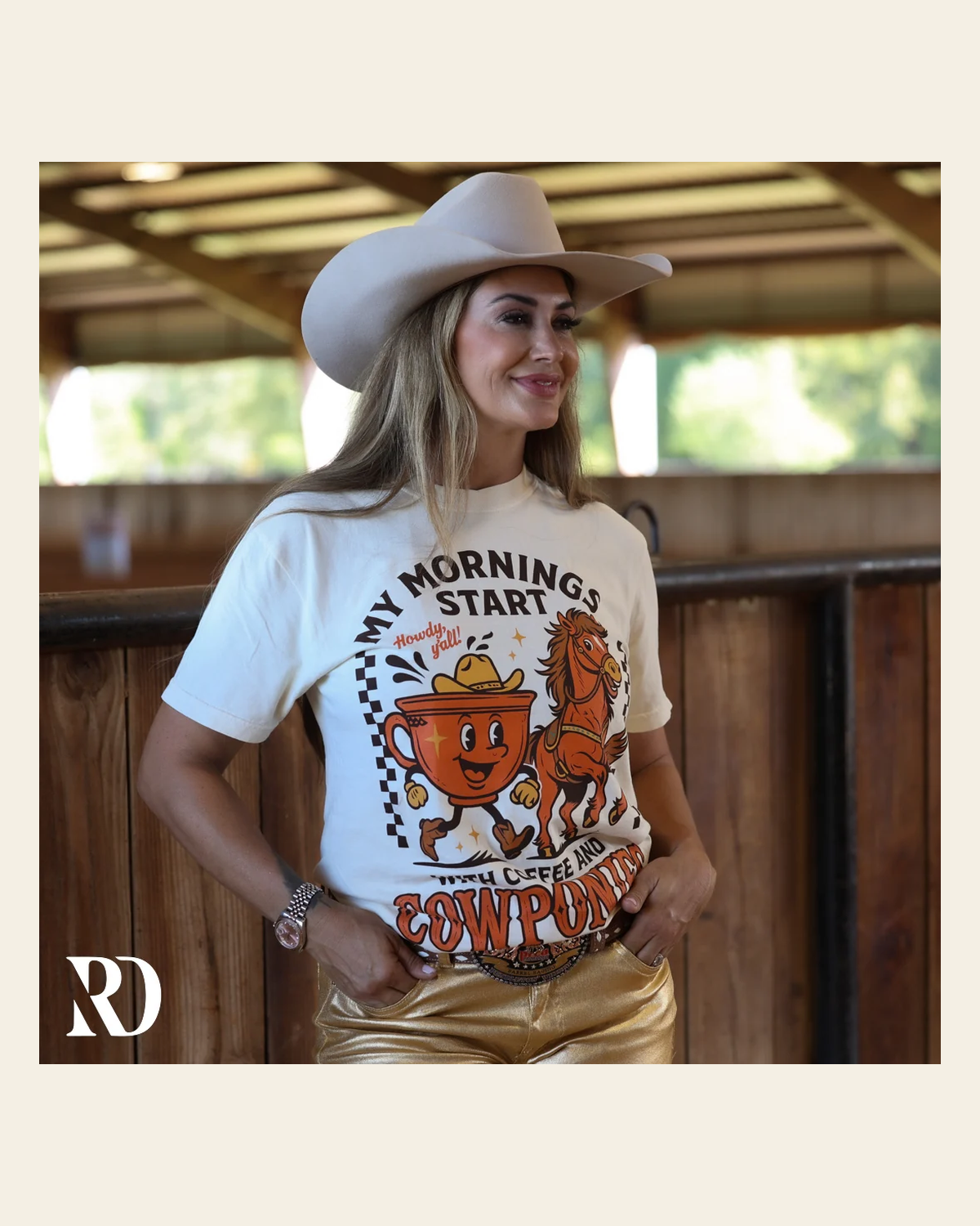 Coffee And Cowponies | Tee on a warm cream background