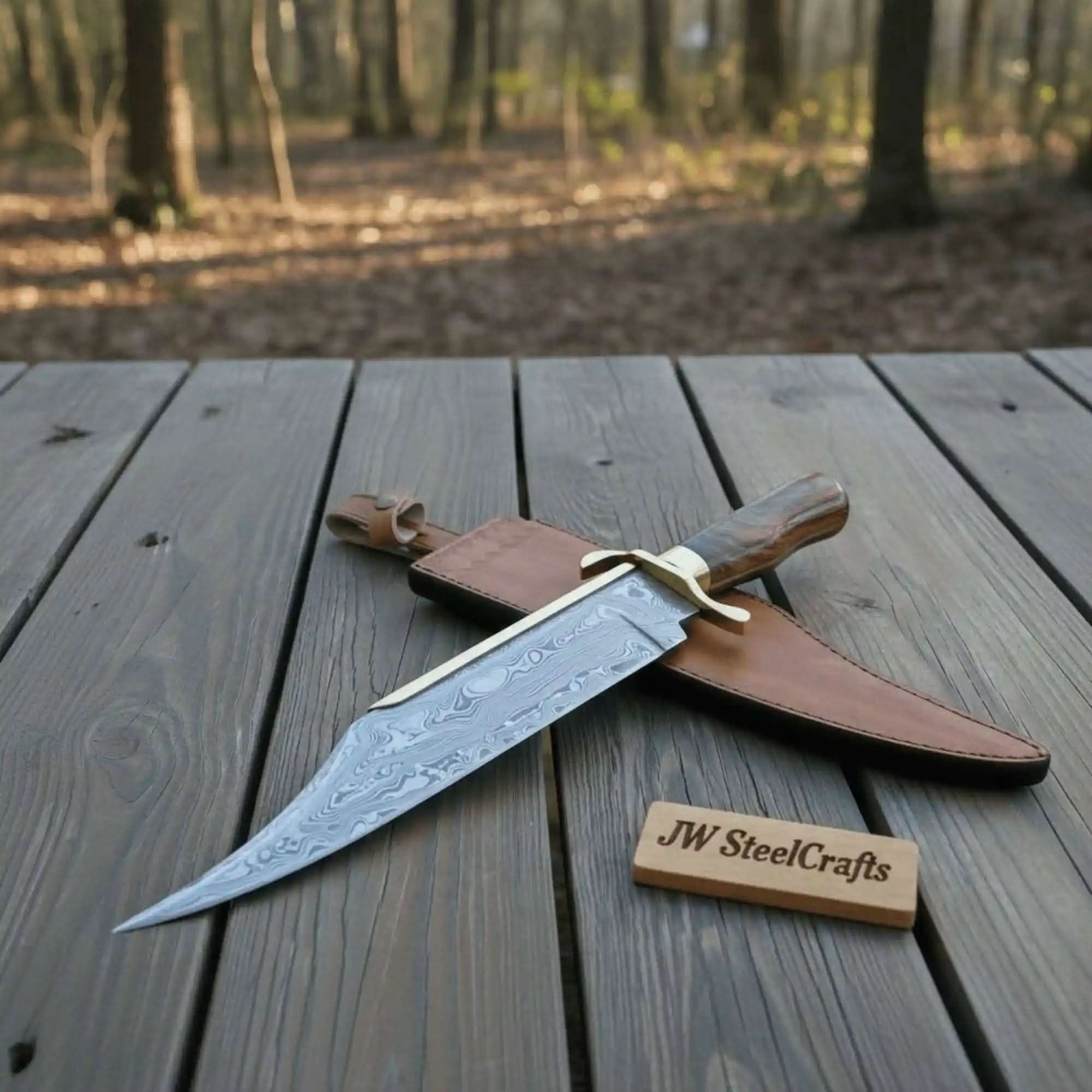 Sheffield Bowie Knife Clip Point Brass Guard Mirror Polish or Damascus Blade