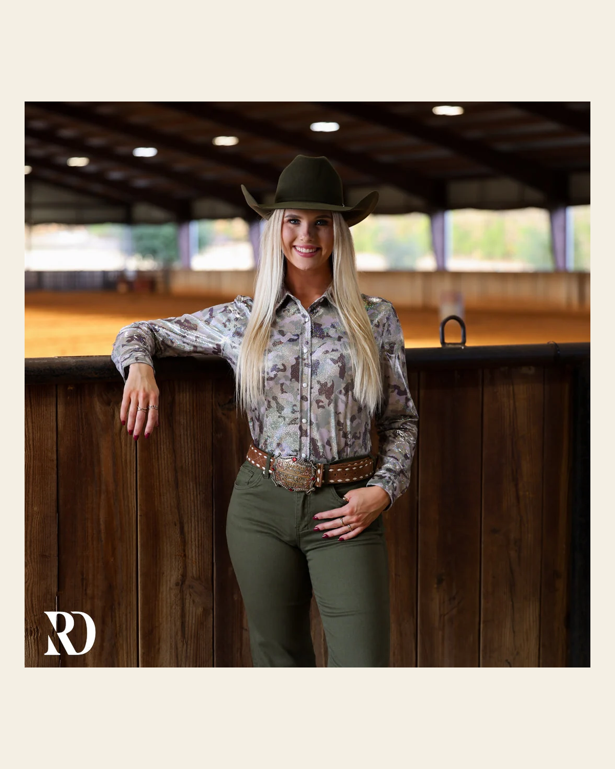 Combat Cowgirl Sparkle Performance Rodeo Shirt on a warm cream background