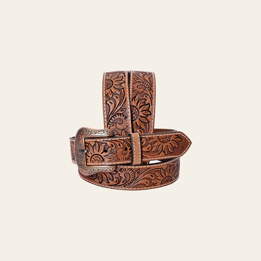 COMFYTACK Western Genuine Leather Belt for Men Women Cowboy Cowgirl Handmade Unisex Full Grain Heavy Duty Floral Tooled