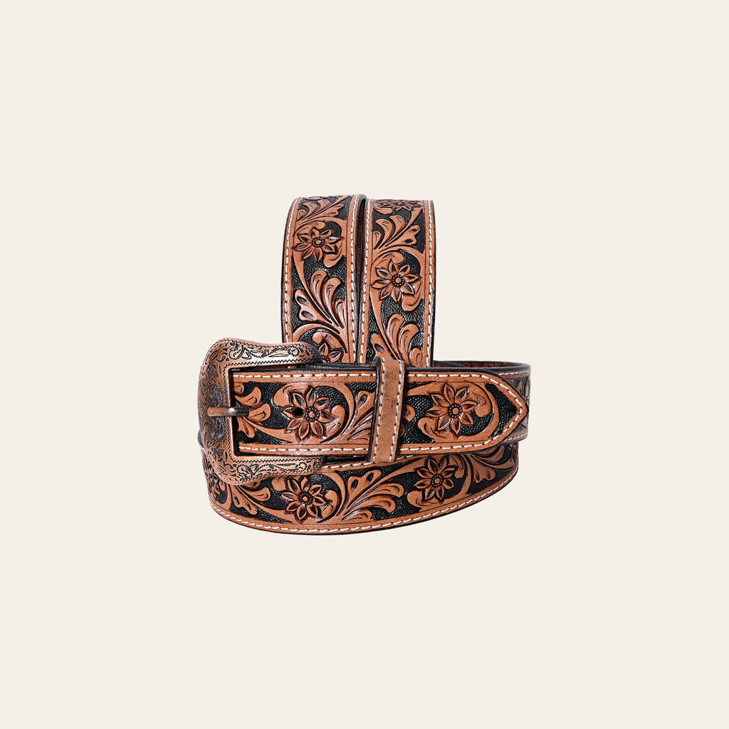 COMFYTACK Western Genuine Leather Belt for Men Women Cowboy Cowgirl Handmade Unisex Full Grain Heavy Duty Floral Tooled