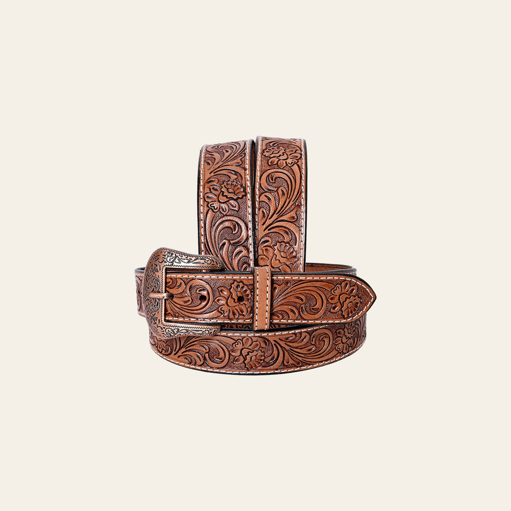COMFYTACK Western Genuine Leather Belt for Men Women Cowboy Cowgirl Handmade Unisex Full Grain Heavy Duty Floral Tooled