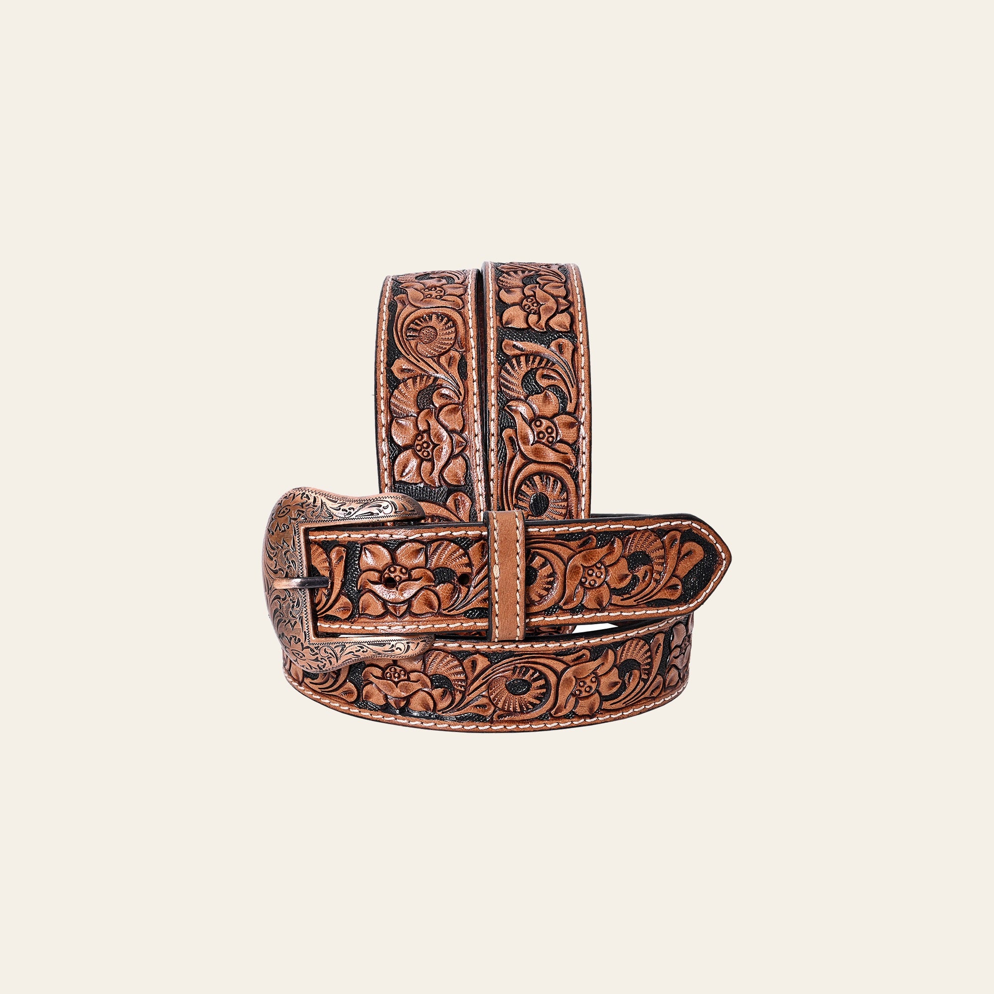 COMFYTACK Western Genuine Leather Belt for Men Women Cowboy Cowgirl Handmade Unisex Full Grain Heavy Duty Floral Tooled