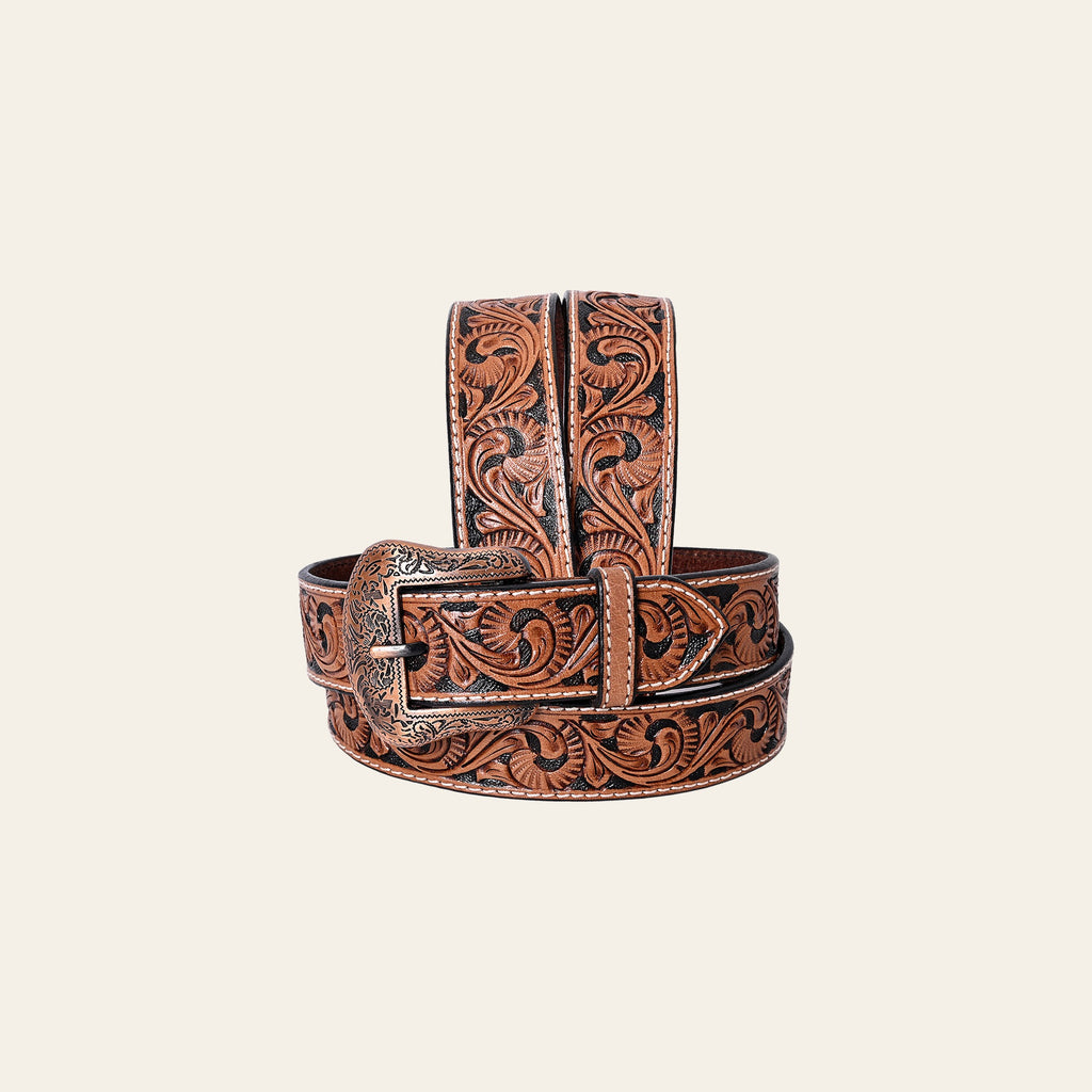 COMFYTACK Western Genuine Leather Belt for Men Women Cowboy Cowgirl Handmade Unisex Full Grain Heavy Duty Floral Tooled