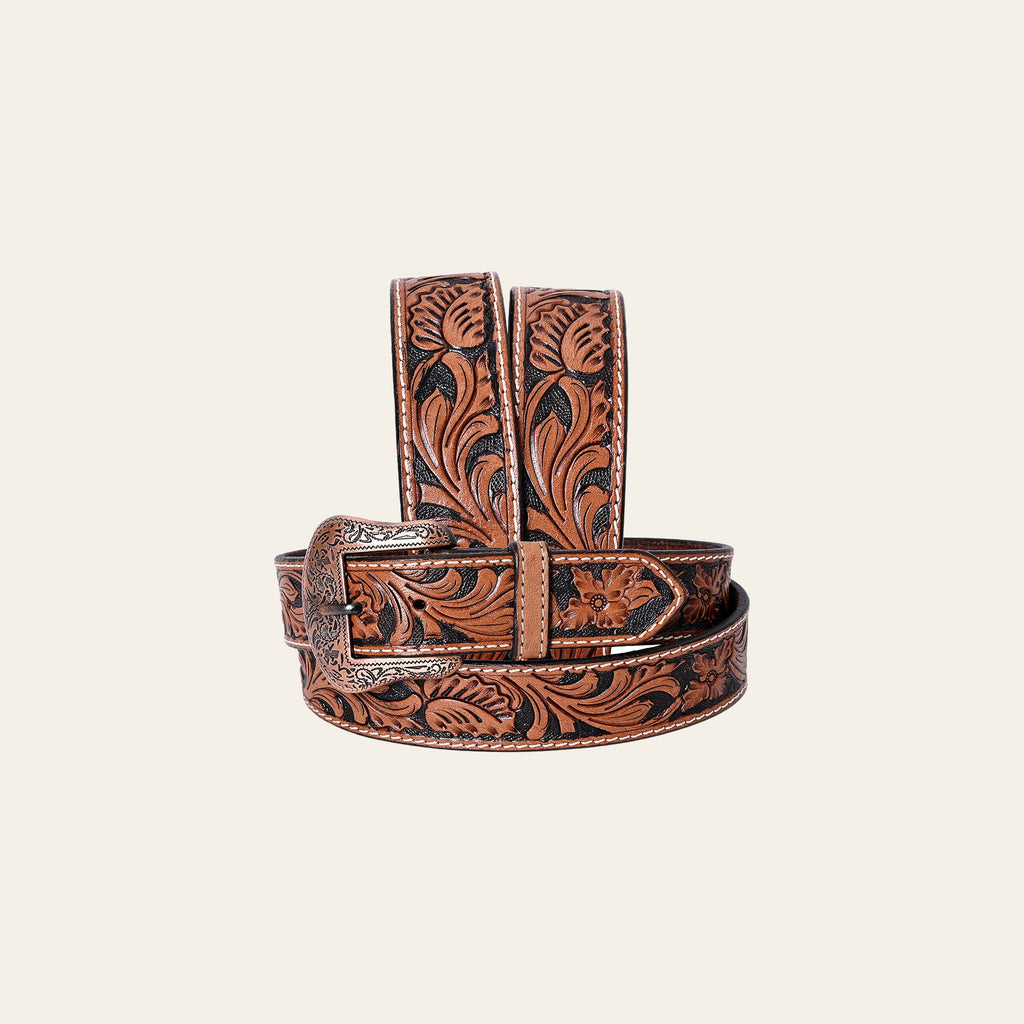 COMFYTACK Western Genuine Leather Belt for Men Women Cowboy Cowgirl Handmade Unisex Full Grain Heavy Duty Floral Tooled